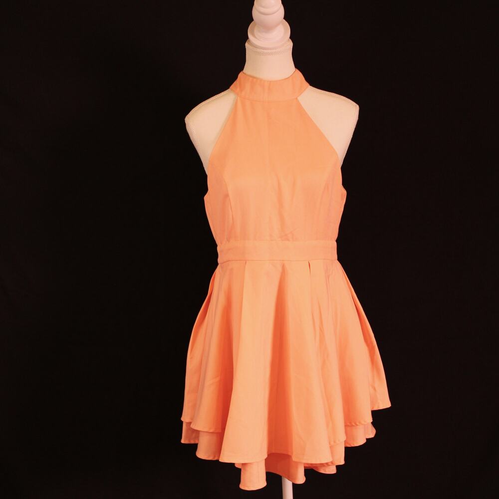 LuLu's Dress Rehearsal Bright Coral Skater Dress Large, Short, Sleeveless